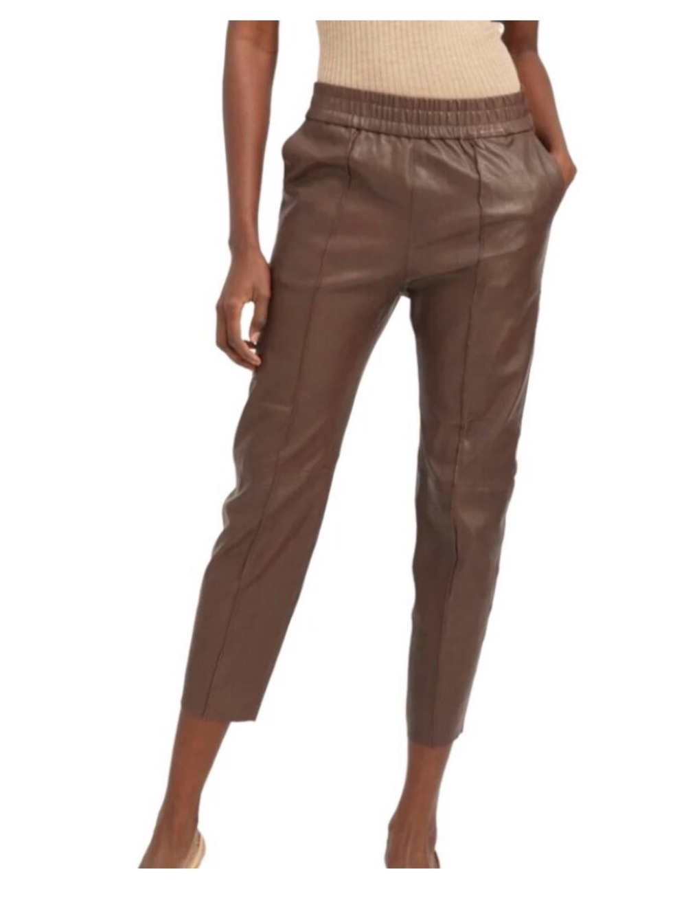 SPRWMN Los Angeles Leather Jogger dark brown Tan/Khaki Elastic Waist SMALL